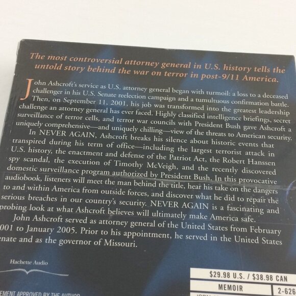 John Ashcroft Audiobook CD Never Again US Attorney General 9/11 American History - Picture 3 of 9